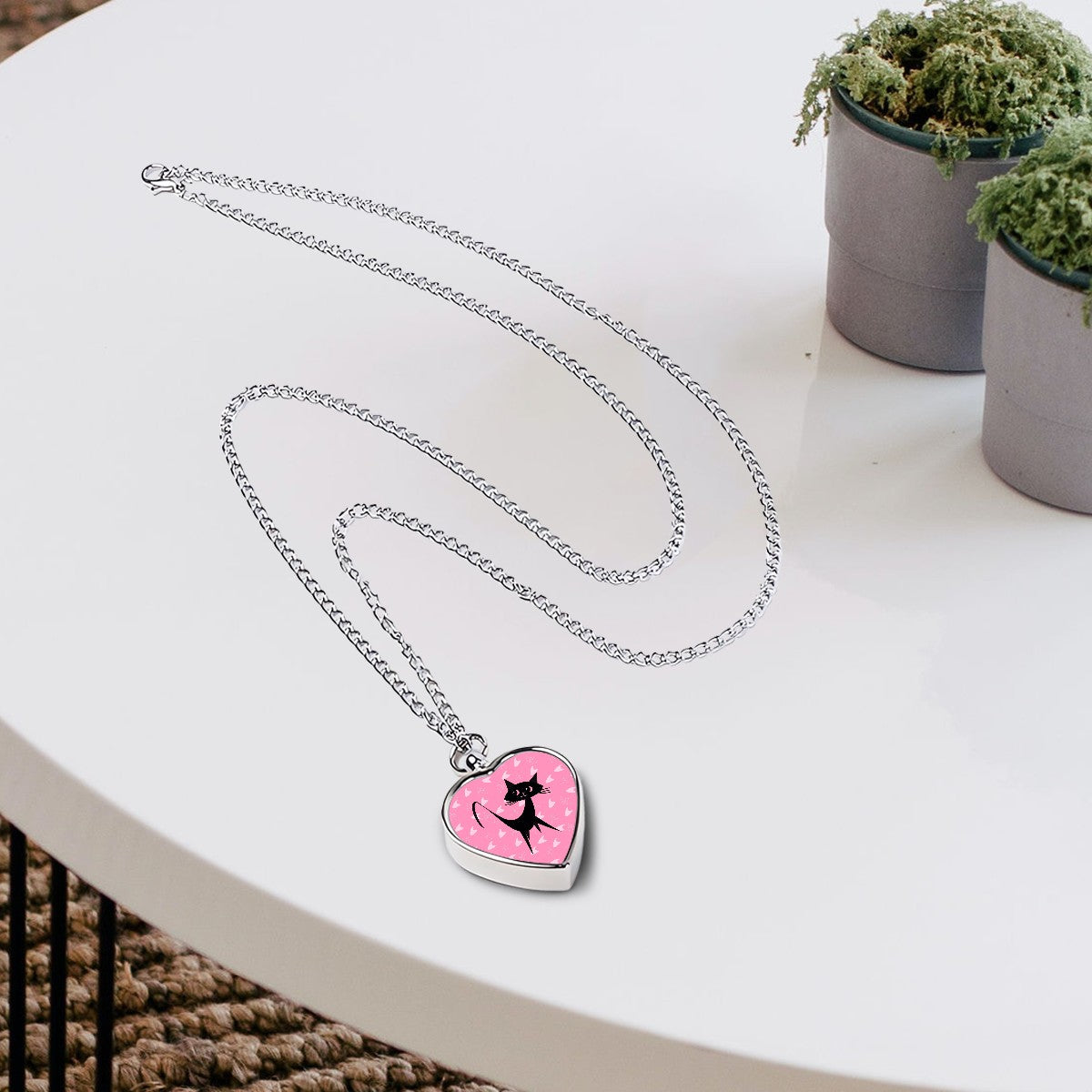 Pink Atomic Boomerang Atomic Kittie, Sentimental Pet Ashes Necklace - Mid Century Modern Gal