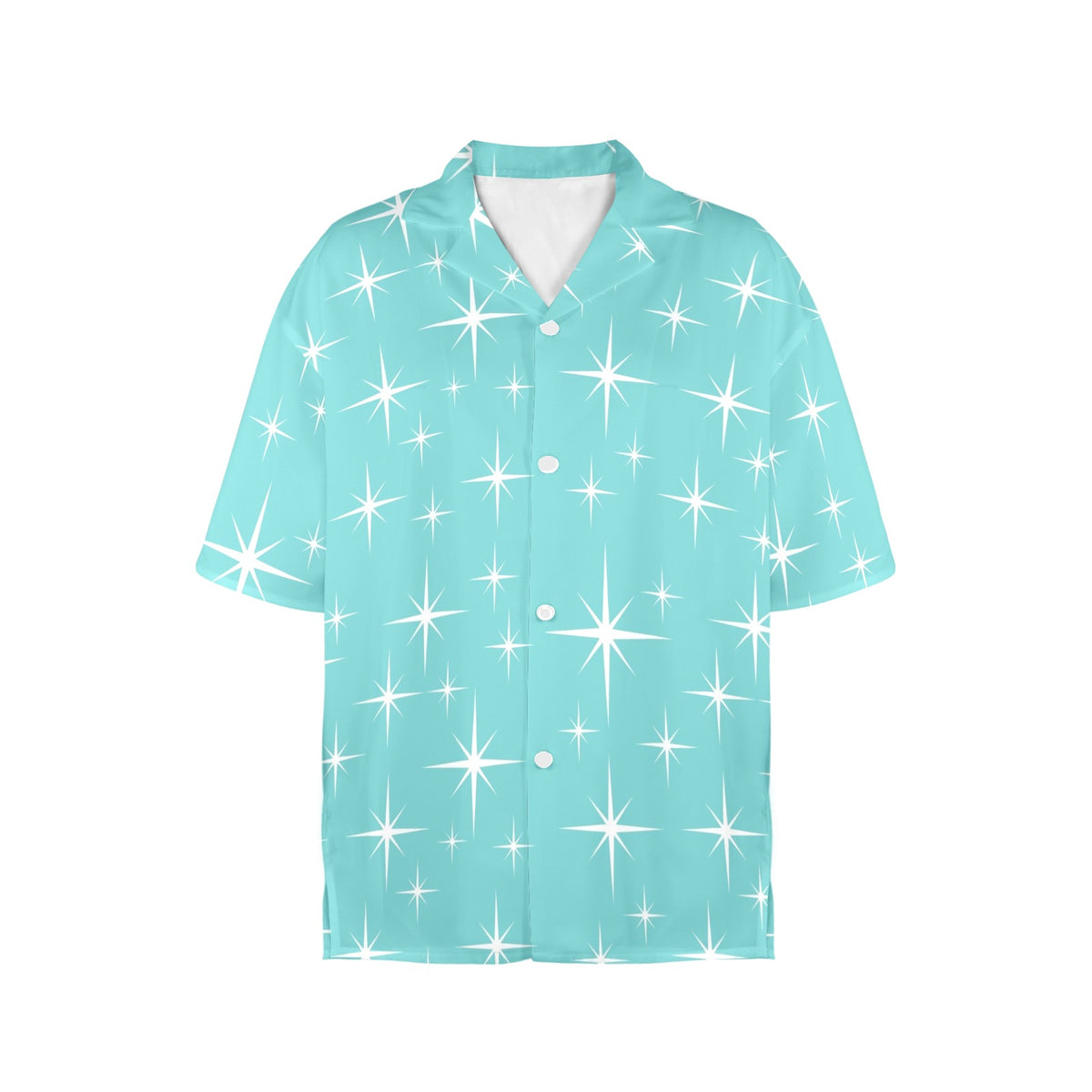 Mid Mod Atomic Aqua Starburt Summer Vibe Women's Hawaiin Shirt - Mid Century Modern Gal