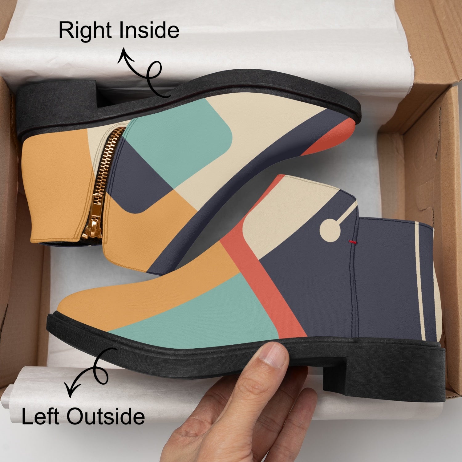 Mid Century Modern Fashion Shoe Boots With Kitschy Atomic Cat On Heel - Mid Century Modern Gal