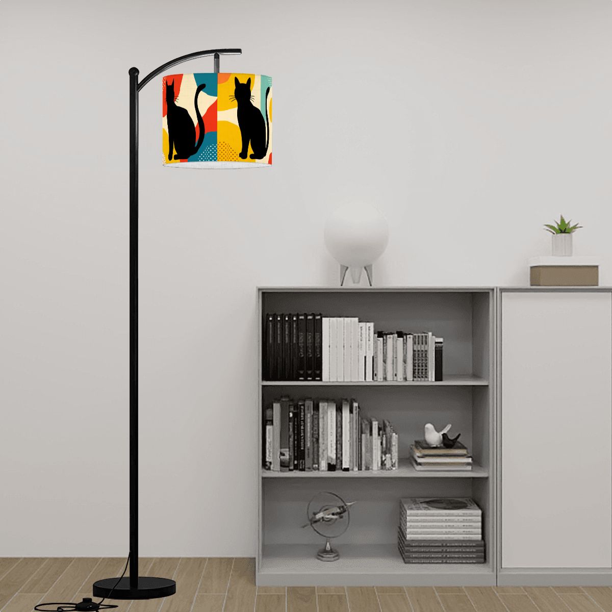 Pop Art Black Atomic Cats, Red Blue Yellow, Lamp SHADE ONLY - For Arc Floor Lamps Only