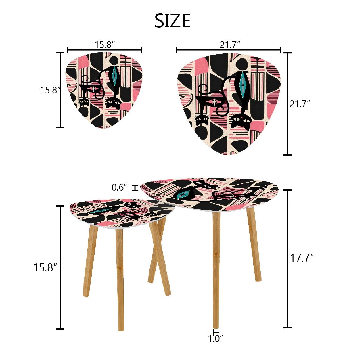 Atomic Cat Mid Mod Nesting Tables, Pink, Black Cream Retro MCM Design - Mid Century Modern Gal