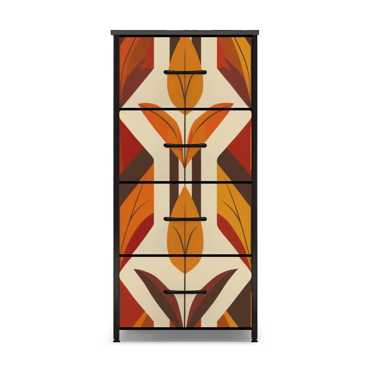 Floral Mod Scandinavian Harvest Gold, Orange Mid Century Modern 4-Drawer Dresser - Mid Century Modern Gal