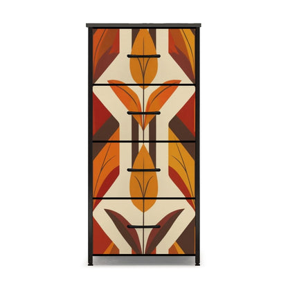 Floral Mod Scandinavian Harvest Gold, Orange Mid Century Modern 4-Drawer Dresser - Mid Century Modern Gal