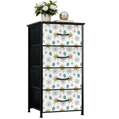 Mid Mod Minimalist, Franciscan Starburst White, Blue, Green Starburst 4-Drawer Dresser - Mid Century Modern Gal