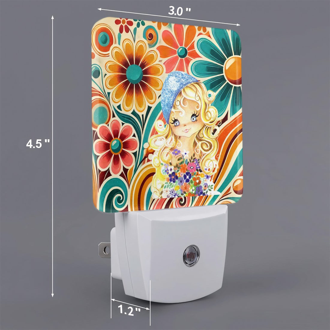 Retro 70s Flower Power Big Eyed Girl LED Night Light Set of 2 - Mid Century Modern Gal