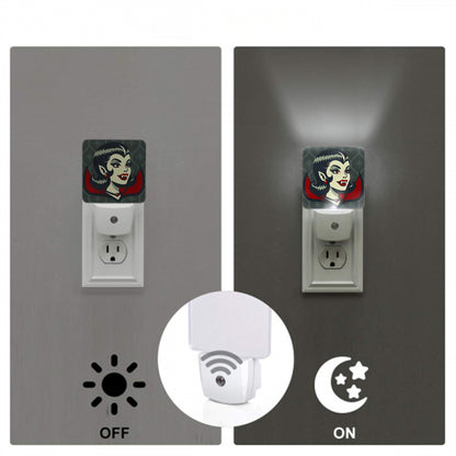 Vampire Dracula Girl Halloween Goth Horror Buff MCM Green LED Night Light Set of 2 - Mid Century Modern Gal