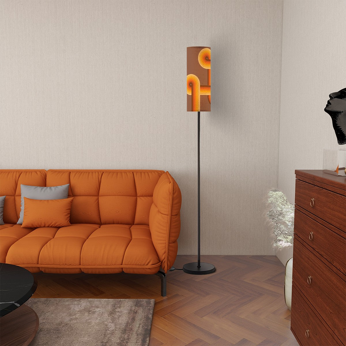 Retro Groovy Brown Orange, Mid Mod Floor Lamp Modern Standing Lamp - Mid Century Modern Gal