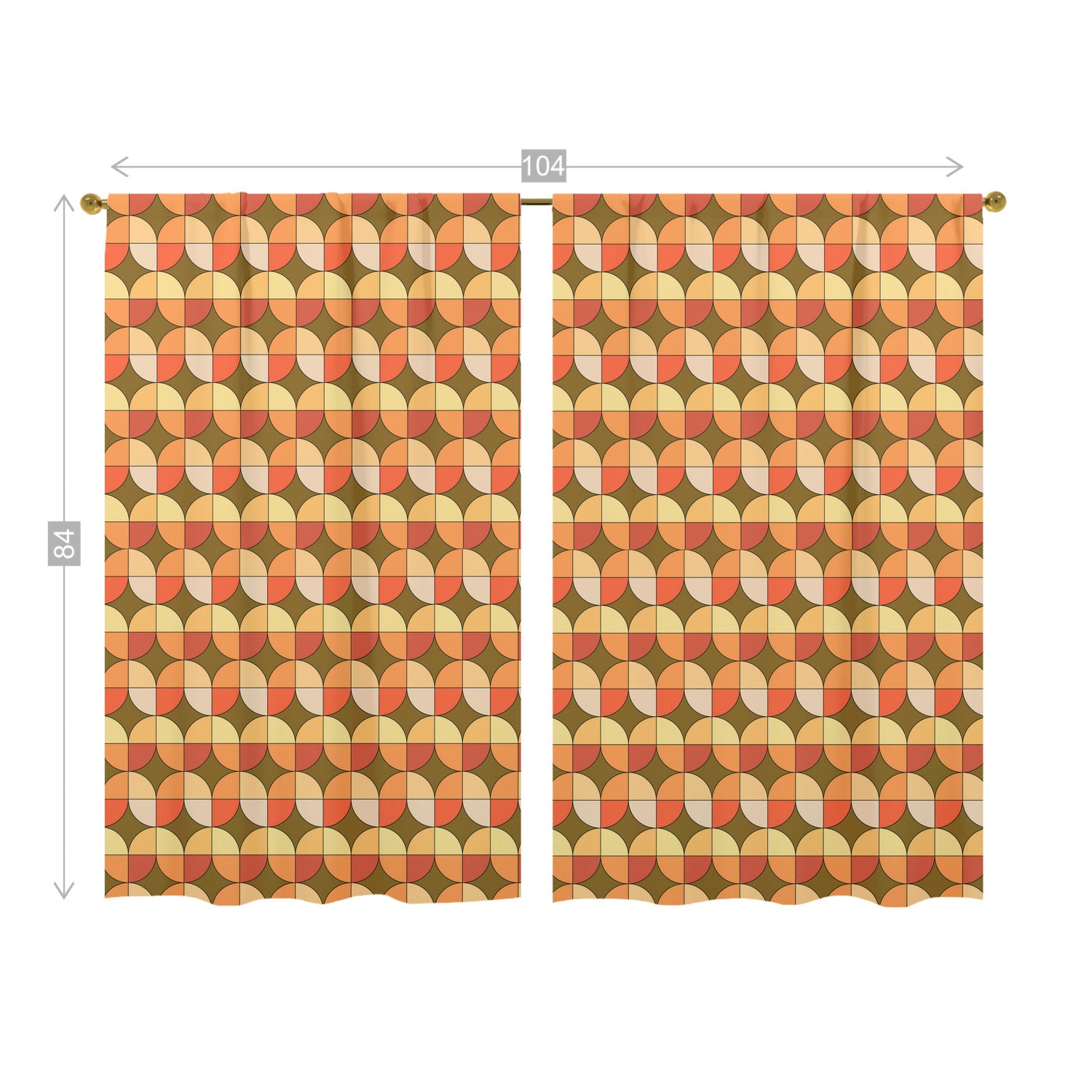 Mid Century Modern Scandinavian Geometric Green, Orange Retro Window Curtains (two panels) - Mid Century Modern Gal