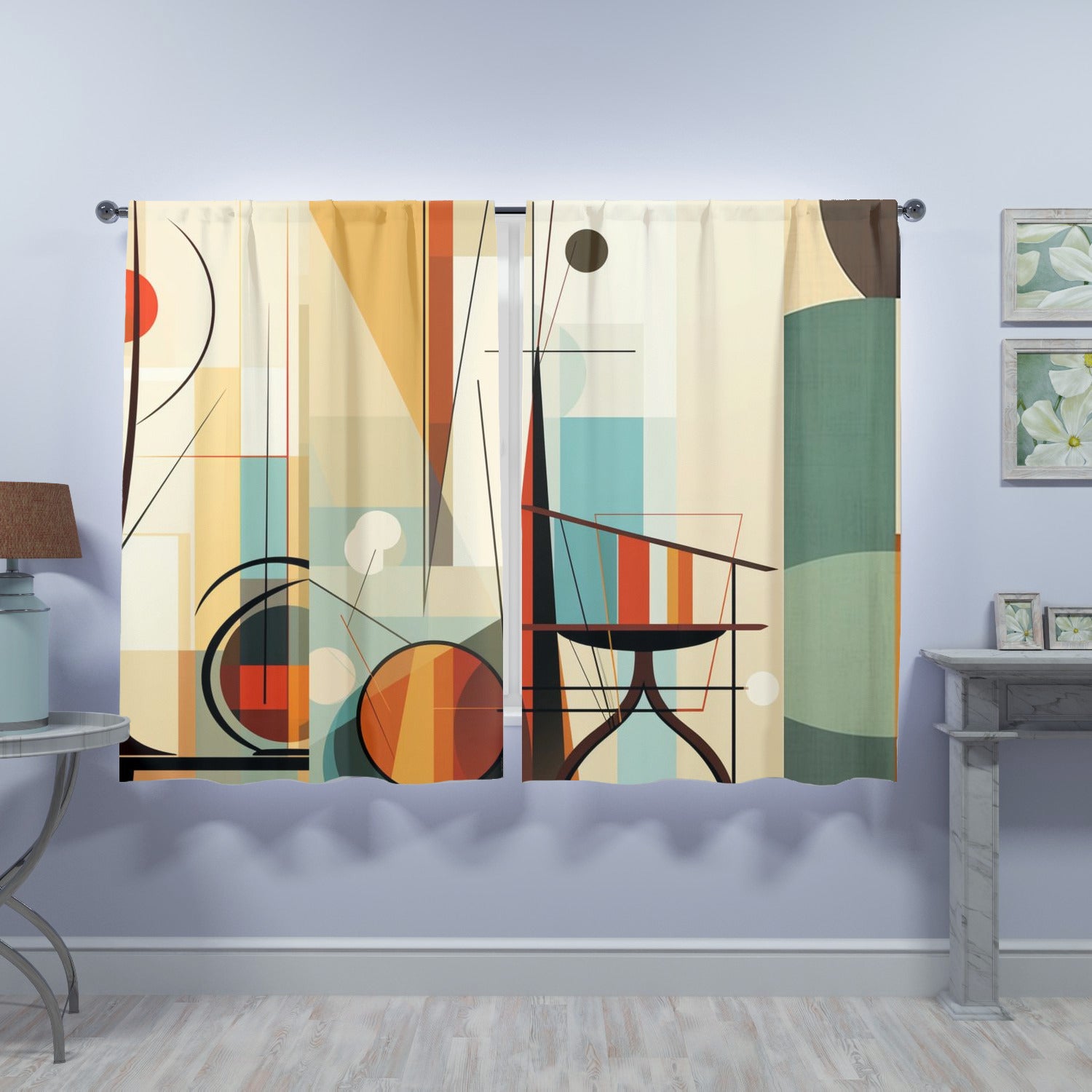 Mid Century Modern Bauhaus Designed Abstract Geometric Mod Retro Window Curtains (two panels) - Mid Century Modern Gal