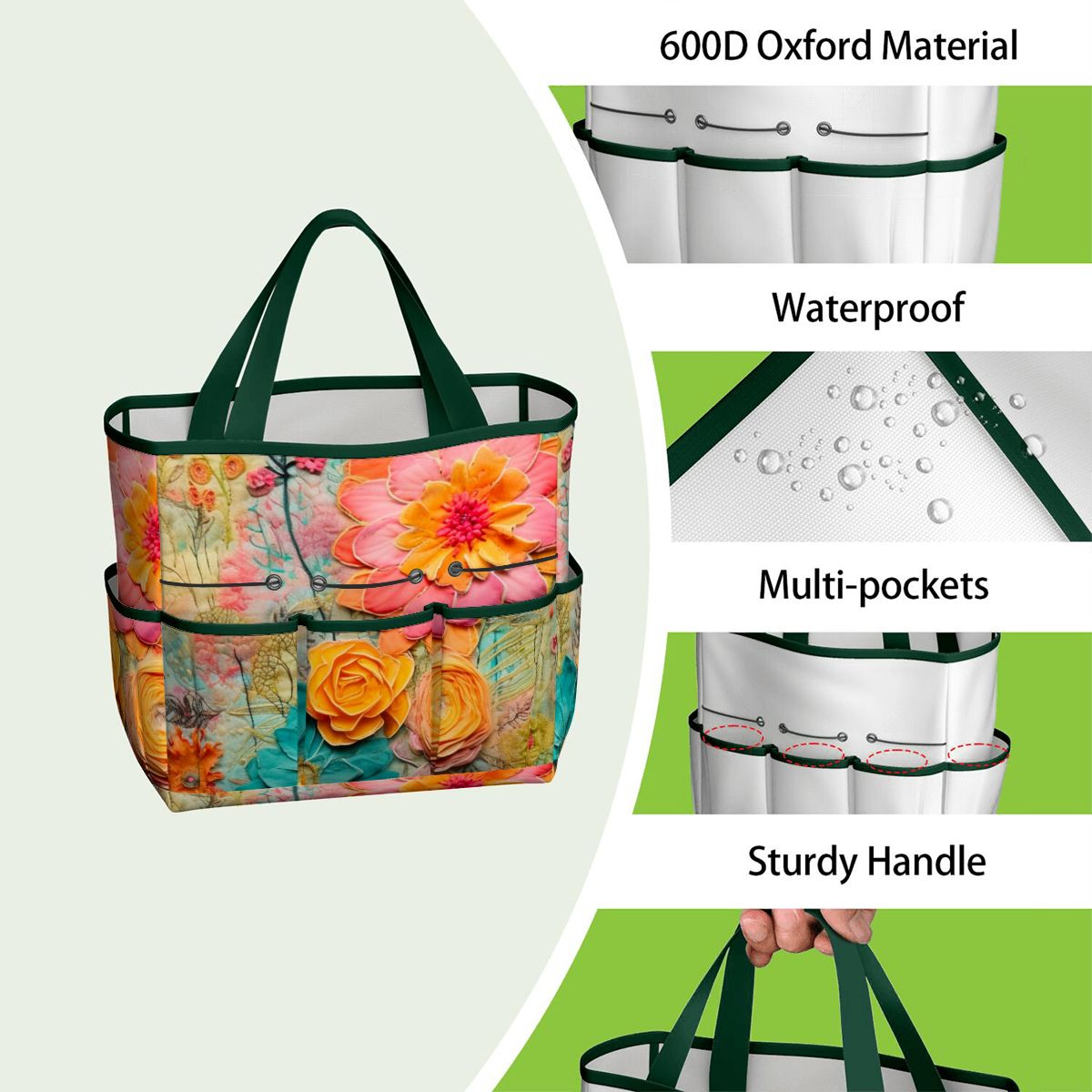 Bohemian Retro Flower, Faux Pressed Floral Mod Garden Tool Bag