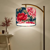 Chinoiserie Royal Blue Pink, Red Roses And Peony Floral Modern Arc Floor Lamp - Mid Century Modern Gal