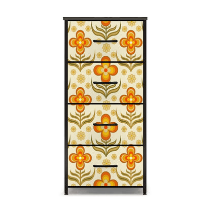 70s Retro Groovy Flower Power Floral Orange Yellow Green 4-Drawer Dresser - Mid Century Modern Gal