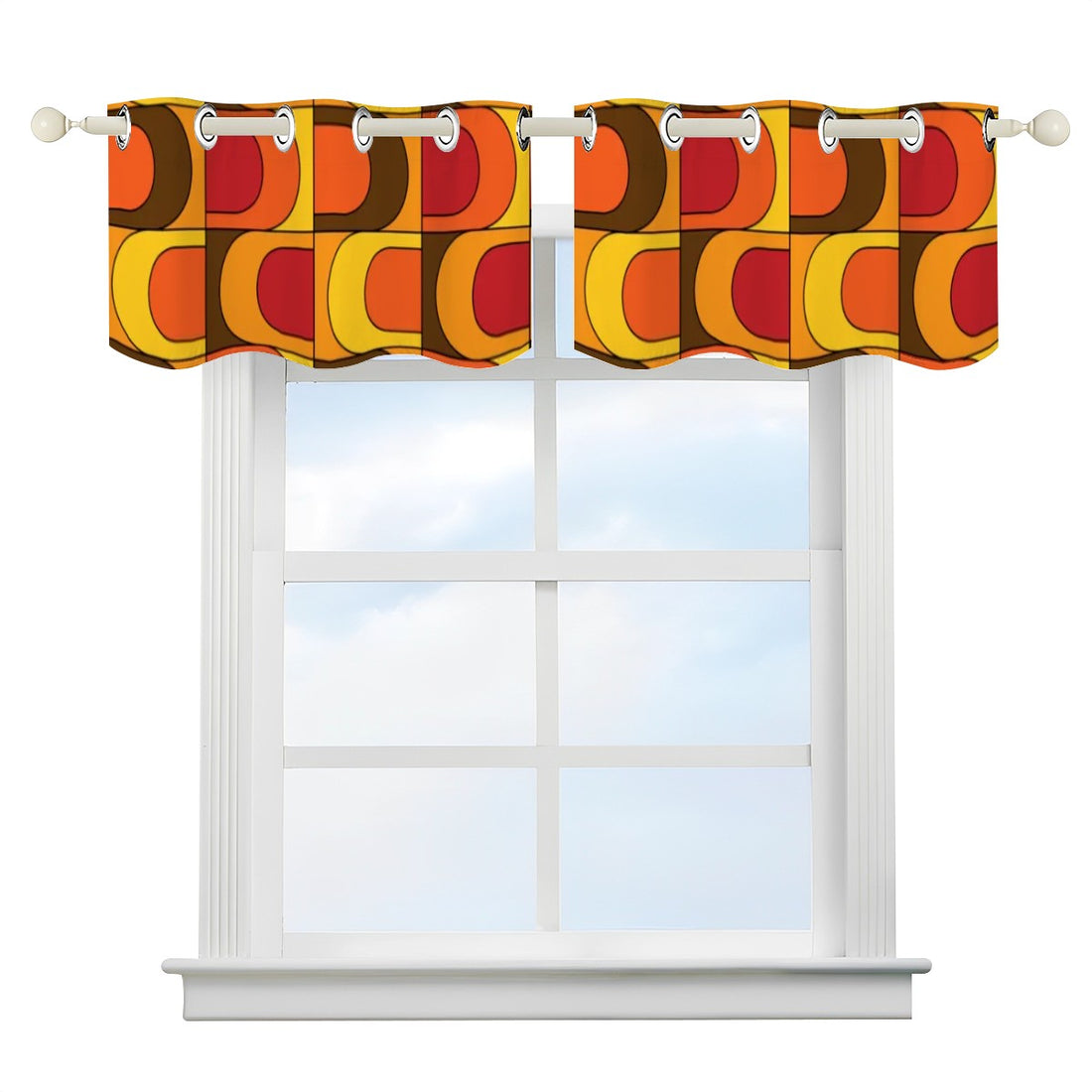 Retro Kitschy Mod Orange Yellow Brown Red 70s Designed Valance Curtains - Mid Century Modern Gal