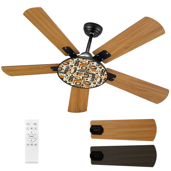 Bauhaus Designed Ceiling Fan With Light Brown Golden Yellow, Retro Ceiling Fan