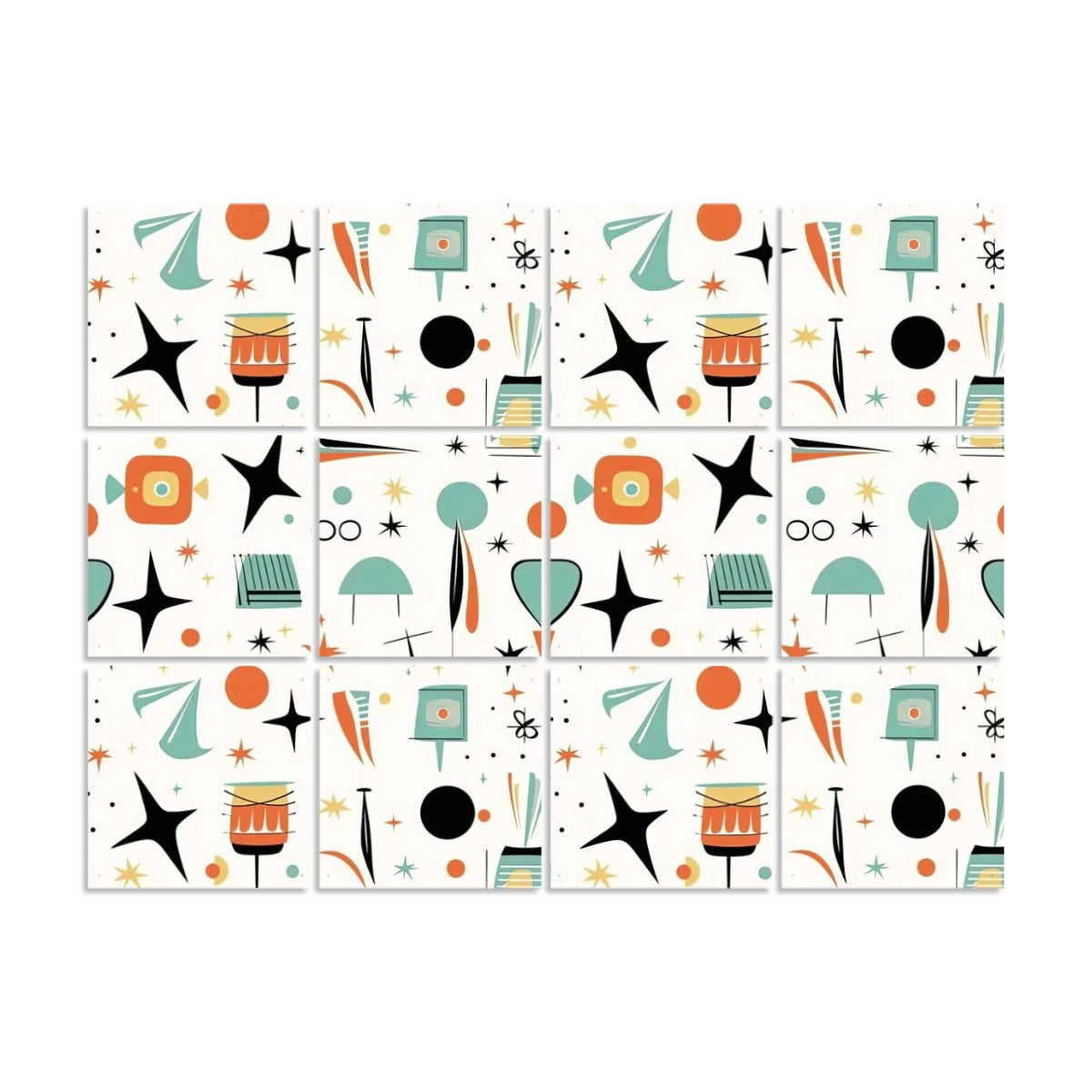 Mid Century Modern Hanging Room Divider In Sputnik, Mod Design, One Side Print - Mid Century Modern Gal
