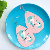 Atomic Cocktail Vegan Leather Teardrop Earring, Pink Aqua Boomerang - Mid Century Modern Gal