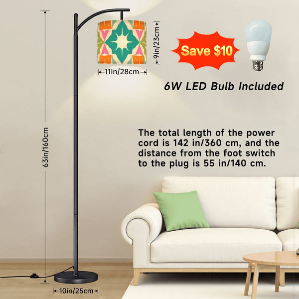 Atomic 50s Starburst Diamond Kitschy Orange, Teal, Green Mid Century Modern Arc Floor Lamp