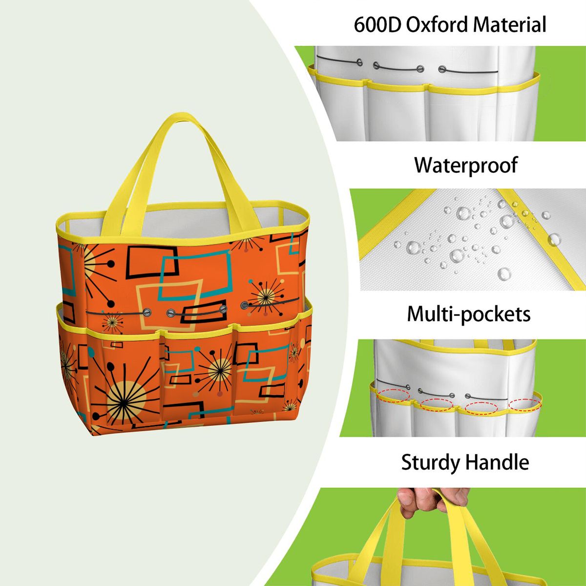 Mid Century Modern Sinatra Orange, Starburst, Geometric Funky Fun Garden Tool Bag