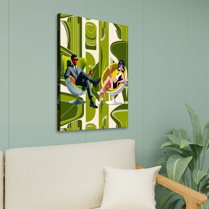 Mid Century Modern Groovy 60s Couple, Kitschy Mod Green Canvas Print - Mid Century Modern Gal