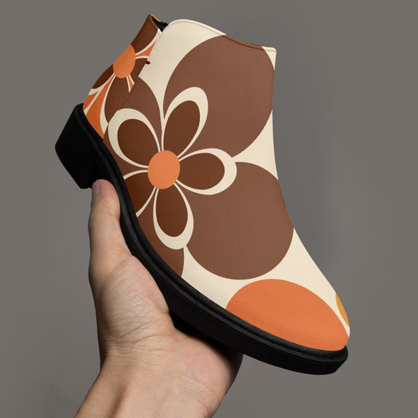 1960s Flower Hippie Ankle Shoe Boots