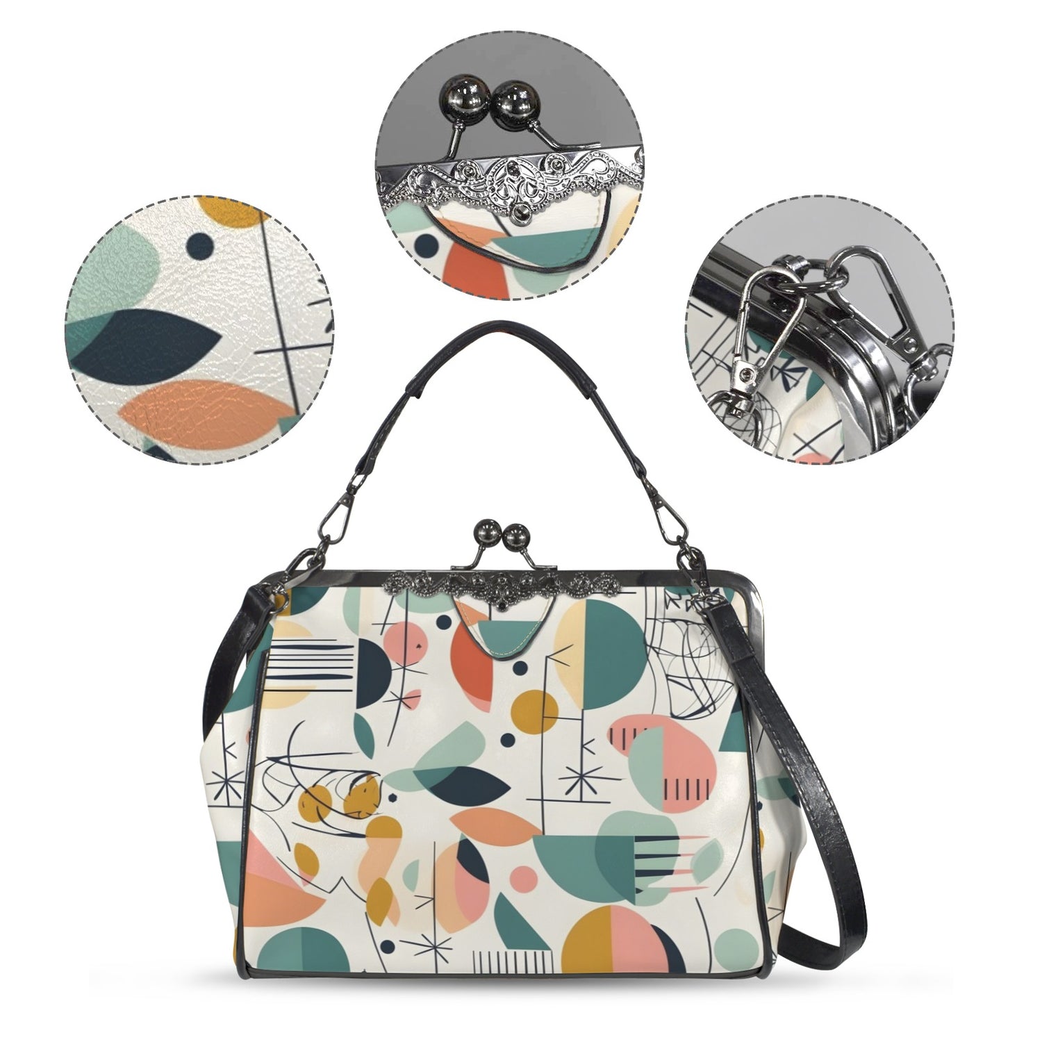 Modern Danish Scandinavian Designed Abstract Mid Century Modern Kisslock Crossbody Purse - Mid Century Modern Gal