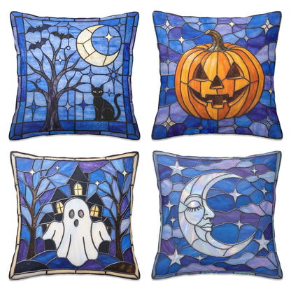 Halloween Stained Glass Style Throw Pillow Covers Set of 4 - Covers Only