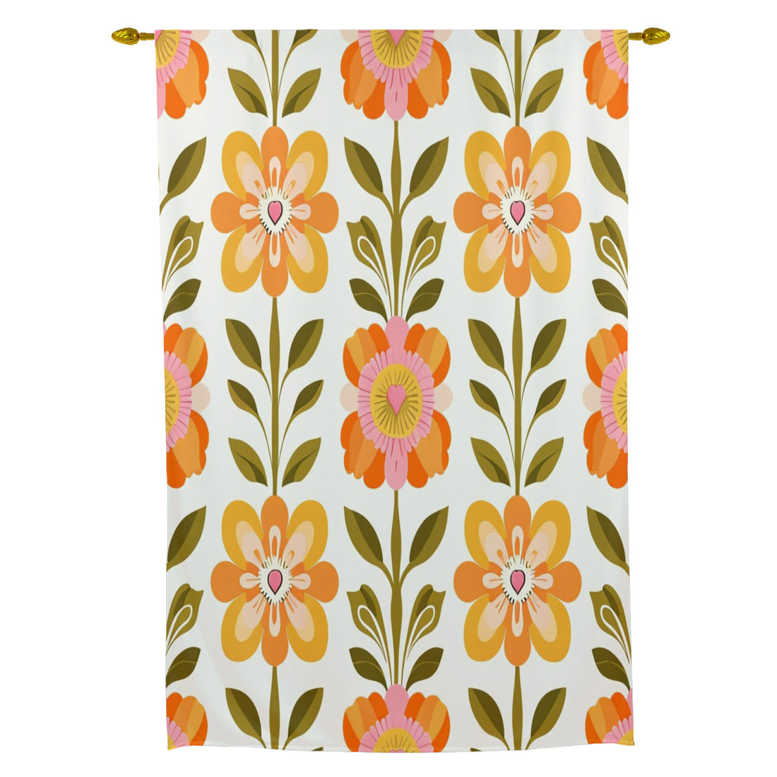 Mid Century Modern Floral Scandinavian Cheery Mod Retro Tie Up Curtain - Mid Century Modern Gal