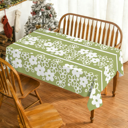 Retro Green, Spring Blossom, Mod Daisy MCM Tablecloth - Mid Century Modern Gal