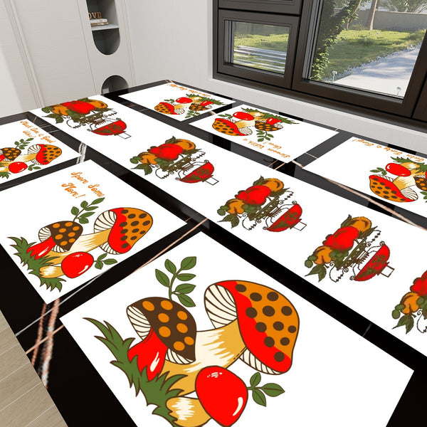 70s Sears Merry Mushroom, Fungi Retro Hippie Fun Table Mats And Runner Set