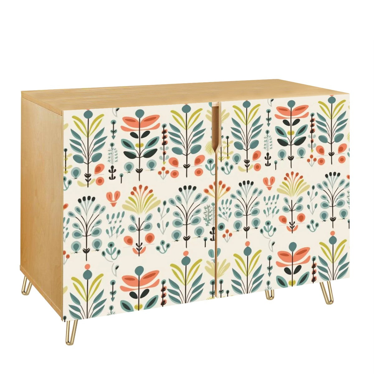 Modern Danish Scandinavian Floral Designed Wooden Storage Cabinet - Mid Century Modern Gal