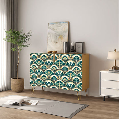 Art Deco Peacock Inspired Wooden Storage Cabinet - Mid Century Modern Gal