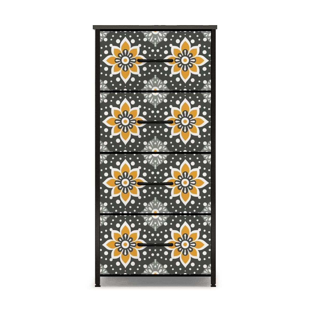 Floral Bohemian Retro Gray Yellow Modern 4-Drawer Dresser - Mid Century Modern Gal
