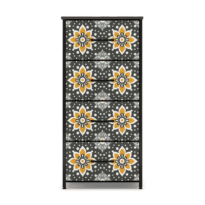 Floral Bohemian Retro Gray Yellow Modern 4-Drawer Dresser - Mid Century Modern Gal