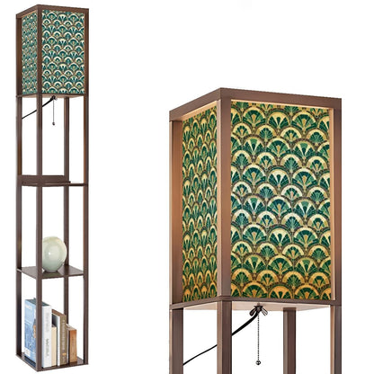 Art Deco Peacock Inspired Floor Lamp with Shelves