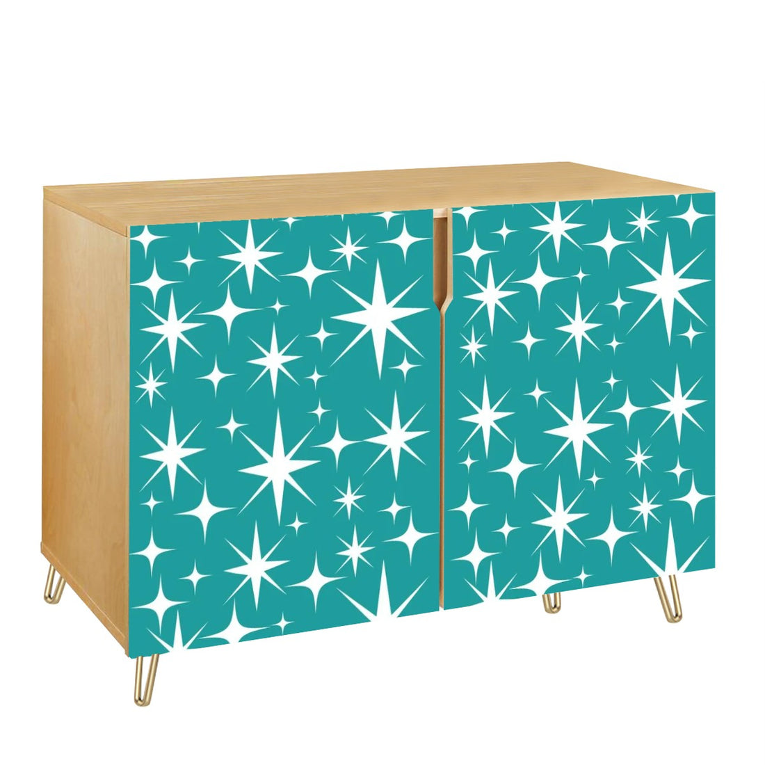 Mid Century Modern Bar, Kitchen Dining Atomic Starburst Aqua Wooden Storage Cabinet - Mid Century Modern Gal