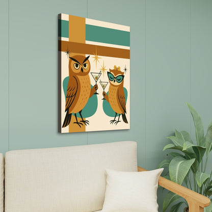 Mid Century Modern Kitschy Retro Martini Time Owls MCM Barware Wall Art - Mid Century Modern Gal
