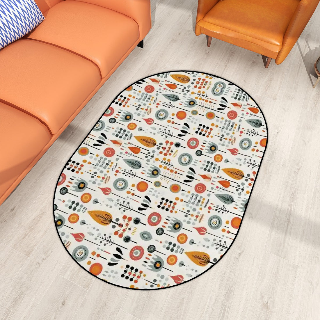 Scandinavian Modern Danish Floral Mid Century Modern Oval Area Rug - Mid Century Modern Gal