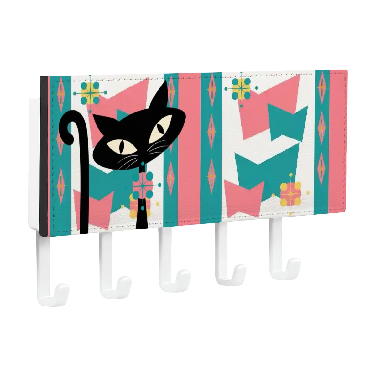 Atomic Cat Retro Key Holder, Mod Pink, Aqua Starburst Geometric Kitschy Key Holder Wall Mount - Mid Century Modern Gal