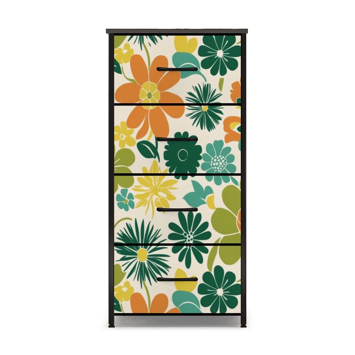 70s Flower Power Retro Groovy Mod Orange Yellow Teal Green 4-Drawer Dresser - Mid Century Modern Gal