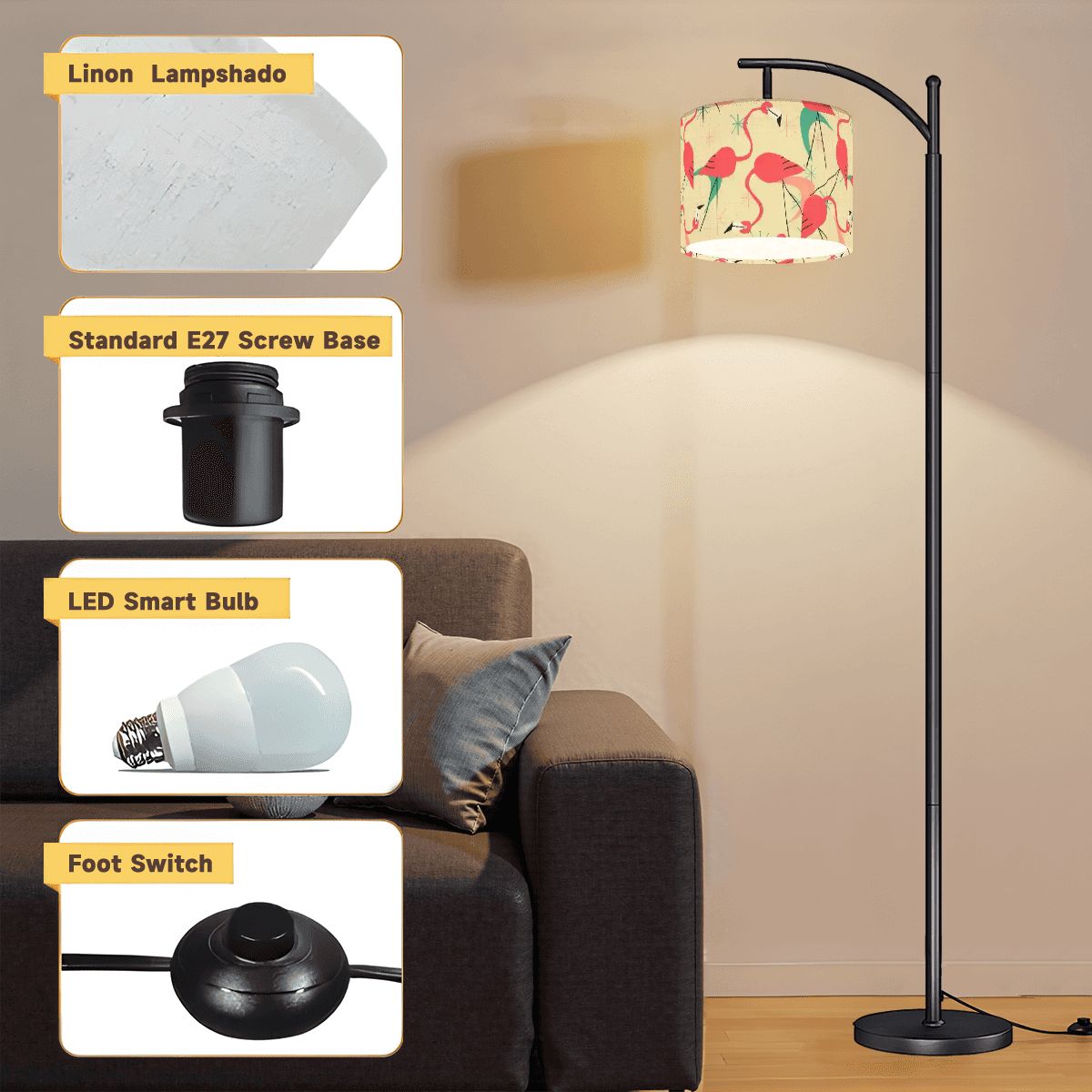 Mid Century Modern Kitschy Flamingo Palm Springs Cali Style Retro Arc Floor Lamp - Mid Century Modern Gal