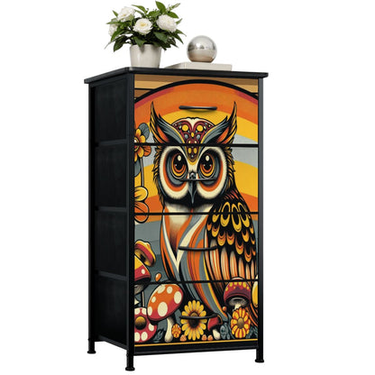 Retro 70s Owl Mushroom Groovy Mid Century Modern 4-Drawer Dresser - Mid Century Modern Gal