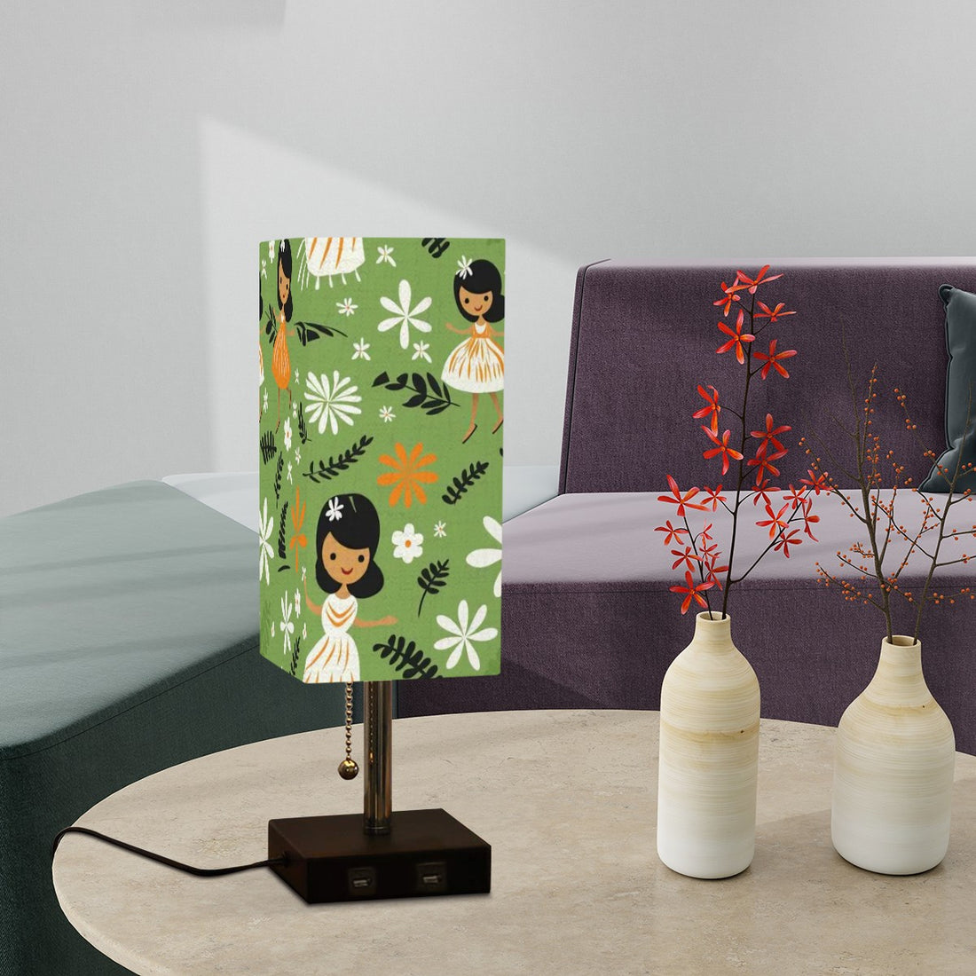 Mid Century Modern Polynesian Tiki Hula Hawaiin Kitschy Mod Square Table Lamp - Mid Century Modern Gal