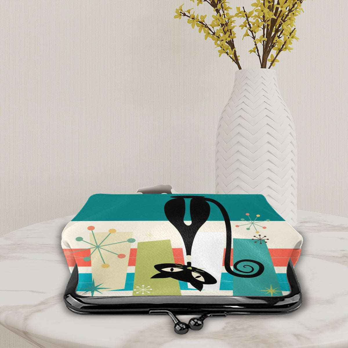 Quirky Atomic Cat Retro Mod Coin Purse for Women - Mid Century Modern Gal