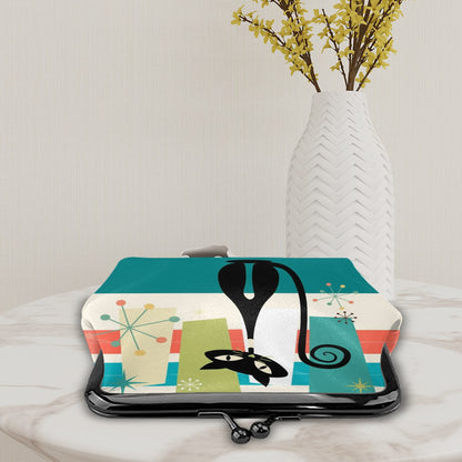 Quirky Atomic Cat Retro Mod Coin Purse for Women - Mid Century Modern Gal