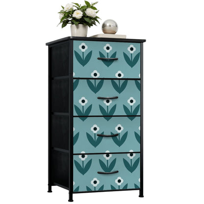 Scandinavian Teal Floral Mid Century Modern 4-Drawer Dresser - Mid Century Modern Gal