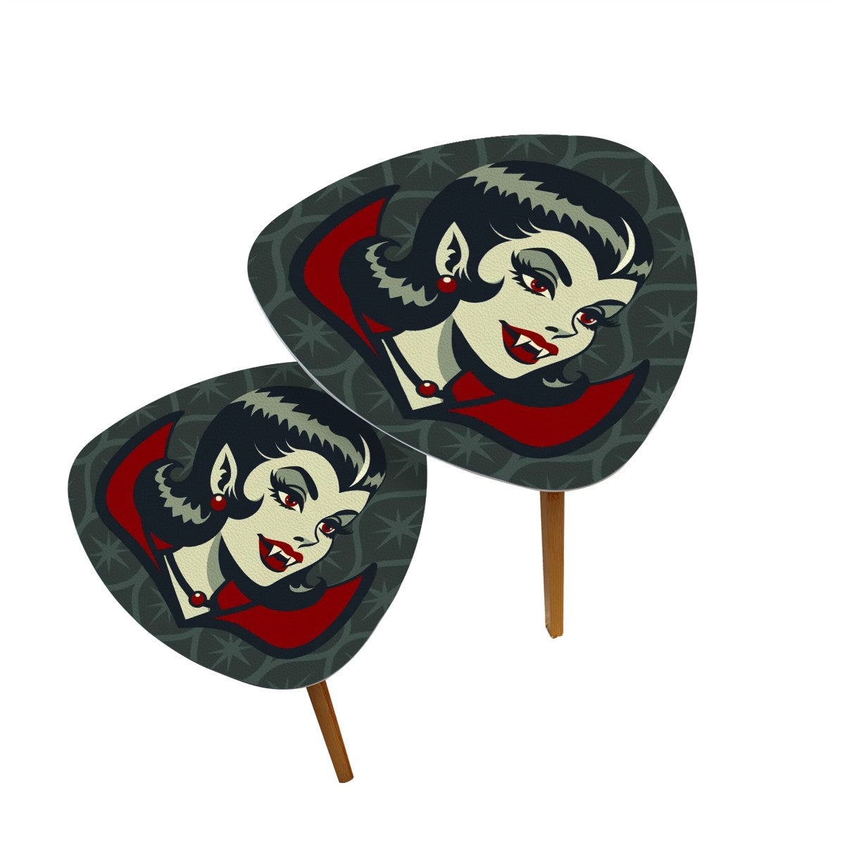 Vampire Dracula Girl Halloween Goth Horror Buff MCM Green Nesting Tables - Mid Century Modern Gal