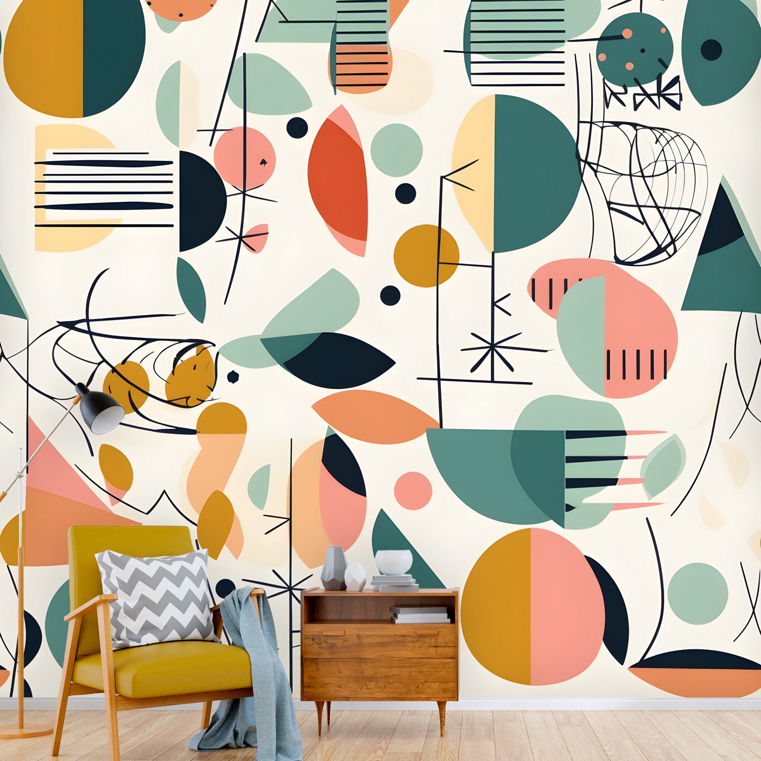 Mid Century Modern Wallpaper Peel And Stick Floral Retro Scandinavian Design Wall Murals