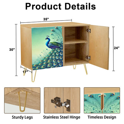 Floral Peacock Watercolor Designed Wooden Storage Cabinet - Mid Century Modern Gal