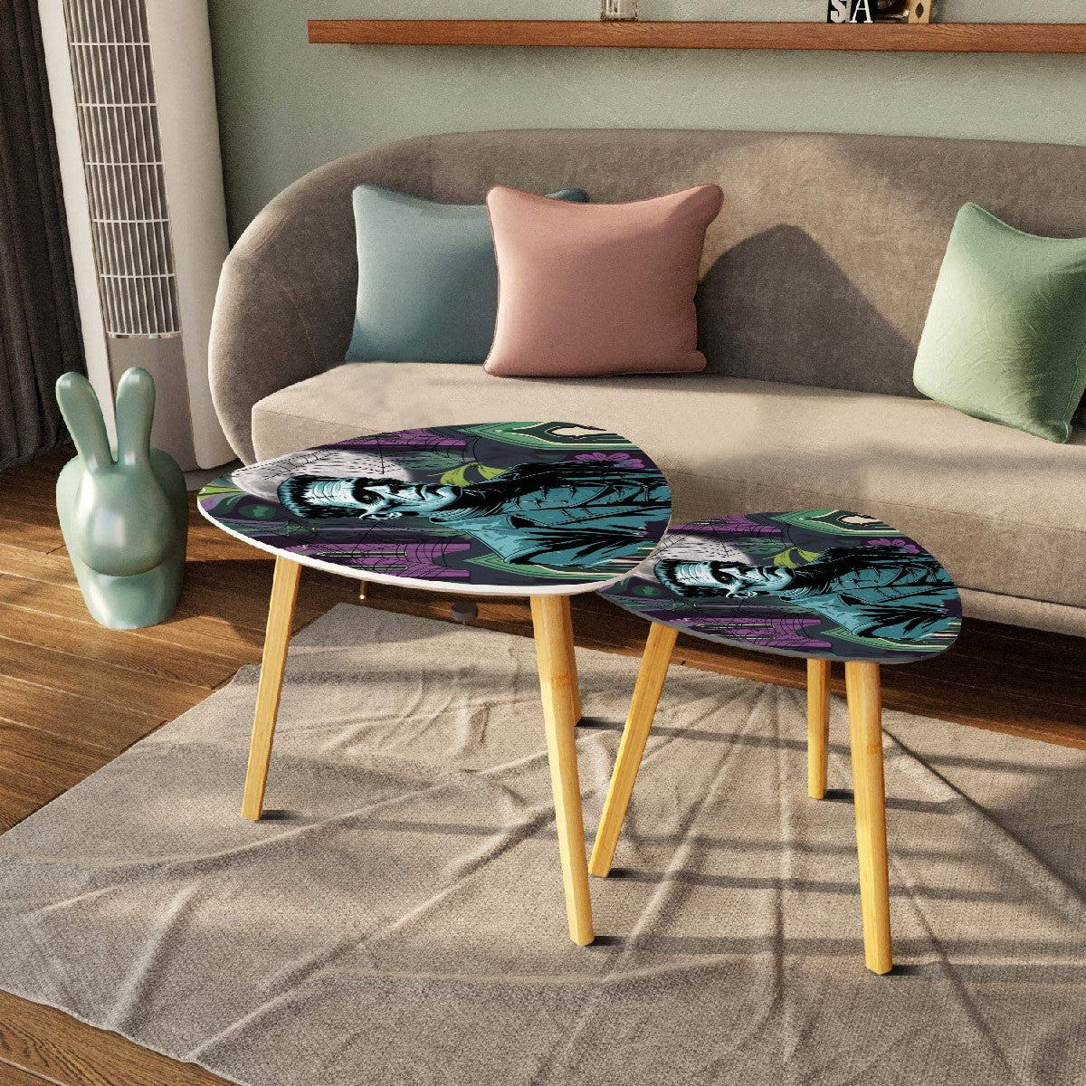 Retro Goth Frankenstein Horror Purple Green Mid Century Modern Nesting Tables - Mid Century Modern Gal