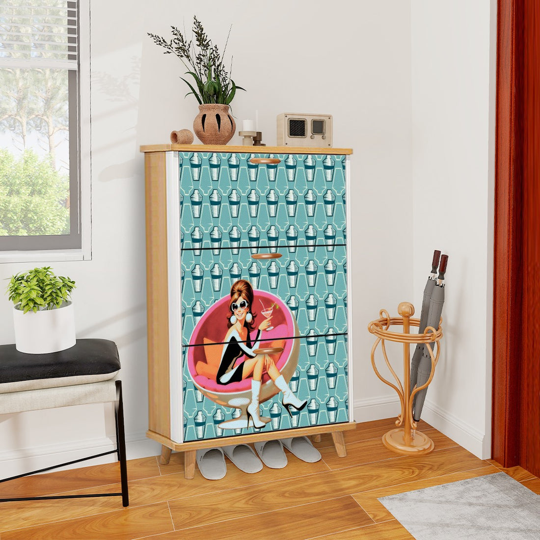 Mid Century Modern 60s Gal Martini Designed Retro Shoe Cabinet